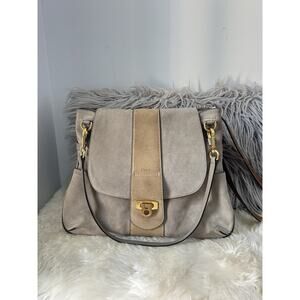 Chloe Lexar Women 2way Tote Shoulder Bag Suede Leathe Gray Beige